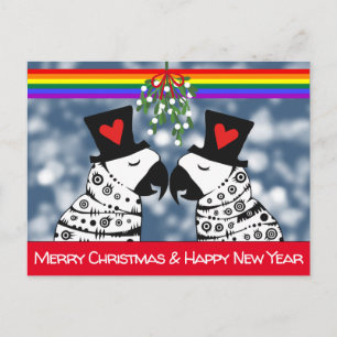 Carte Postale Joyeux Parrots Gay de Noël sous le Mistletoe