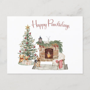 Carte Postale Joyeux Pawlidays Chien Design - Yorkie