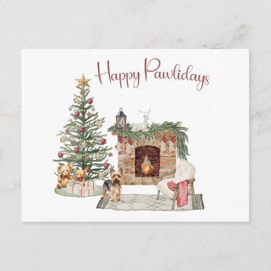 Carte Postale Joyeux Pawlidays Chien Design - Yorkie (Devant)
