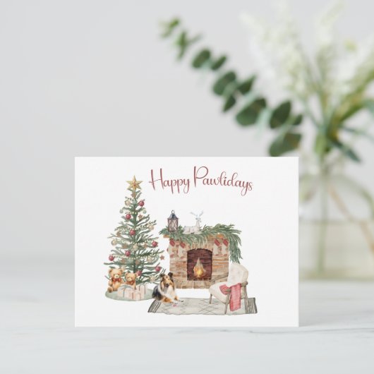 Carte Postale Joyeux Pawlidays Conception Chien - Sheltie (Debout devant)