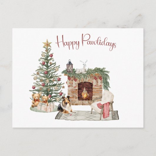 Carte Postale Joyeux Pawlidays Conception Chien - Sheltie (Devant)