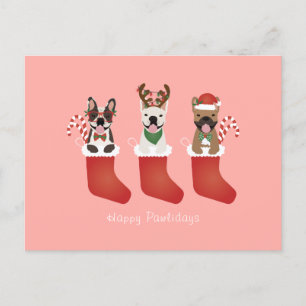 Carte Postale Joyeux Pawlidays Français Bulldogs Noël Stocking