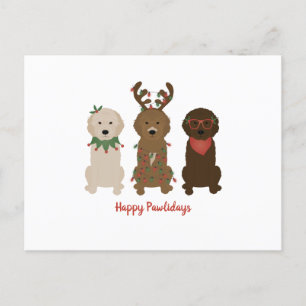 Carte Postale Joyeux Pawlidays Goldendoodle lumières de Noël