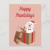 Carte Postale Joyeux Pawlidays Maltipoo Noël présent (Devant)