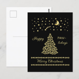 Carte Postale Joyeux Pawlidays, Or brillant Paw sapin de Noël
