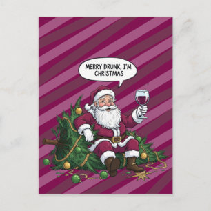 Carte Postale Joyeux Père Noël ivre de Noël