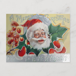 Carte Postale Joyeux Père Noël Vintage Baie de Houx Noël