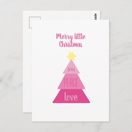 Carte Postale Joyeux Petit Arbre de Noël Rose Chaud mignon Simpl (Devant / Derrière)