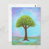 Carte Postale Joyeux Petit Arbre Whimsical Paysage Art Blue (Devant / Derrière)