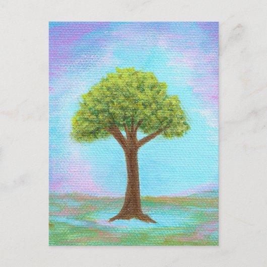 Carte Postale Joyeux Petit Arbre Whimsical Paysage Art Blue (Devant)