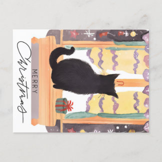 Carte Postale Joyeux petit chat noir Noël