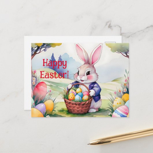Carte Postale Joyeux petit lapin 1, Pâques (Devant/Arrière en situation)