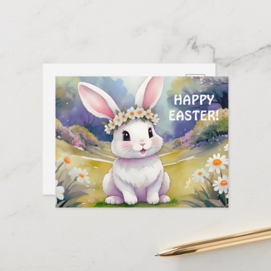 Carte Postale Joyeux petit lapin 2, Pâques (Devant/Arrière en situation)