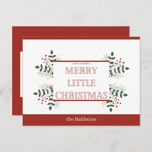 Carte Postale joyeux petit Noël rouge et vert (Devant / Derrière)