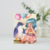 Carte Postale Joyeux Pingouin et fille d'anniversaire (Debout devant)