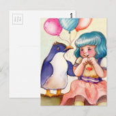 Carte Postale Joyeux Pingouin et fille d'anniversaire (Devant / Derrière)