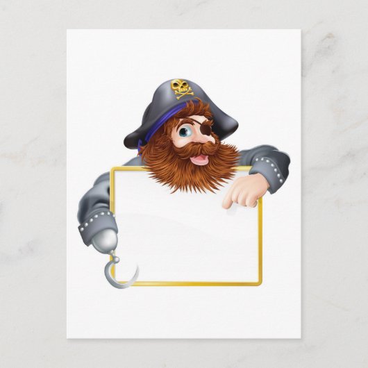 Carte Postale Joyeux pirate pointant vers le panneau (Devant)