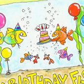 Carte Postale Joyeux Poissons d'anniversaire