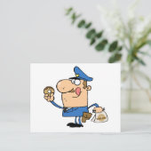 Carte Postale Joyeux policier mangeant de la beigne (Debout devant)