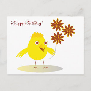 Carte Postale Joyeux poussin aux fleurs