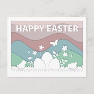 Carte Postale Joyeux poussins de pâques et oeufs dans la nature