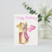 Carte Postale Joyeux premier anniversaire Pierre le Lapin (Debout devant)