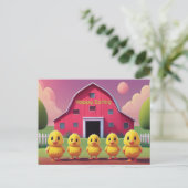 Carte Postale Joyeux Printemps Cinq poussins jaunes dans la bass (Debout devant)