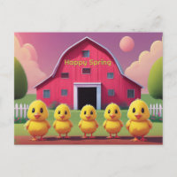 Joyeux Printemps Cinq poussins jaunes dans la bass