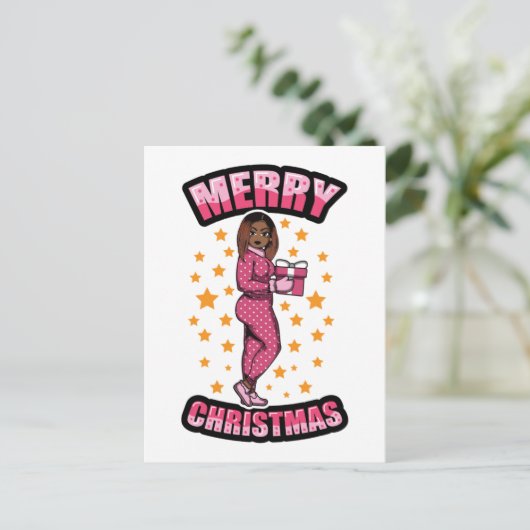 Carte Postale Joyeux Pyjama Melanin X mas Sweater Sista (Debout devant)