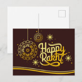 Carte Postale Joyeux Rakhi, Raksha Bandhan, brun, or (Devant / Derrière)