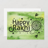 Carte Postale Joyeux Rakhi, Raksha Bandhan, vert (Devant / Derrière)