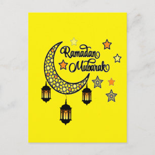 Carte Postale Joyeux Ramadan Moubarak lanterne du croissant Kare