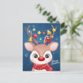 Carte Postale Joyeux rennes de Noël avec lumières (Debout devant)