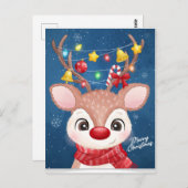 Carte Postale Joyeux rennes de Noël avec lumières (Devant / Derrière)