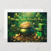 Carte Postale Joyeux Saint Patrick's Day Pot of Gold Coins (Devant / Derrière)