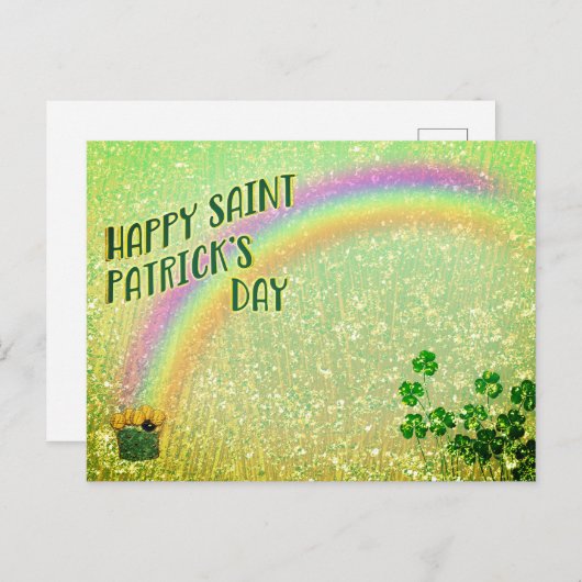 Carte Postale Joyeux Saint Patrick's Day Pot of Gold Rainbow (Devant / Derrière)