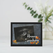 Carte Postale Joyeux Samhain !-chauves-souris, Lune, Citrouille (Debout devant)