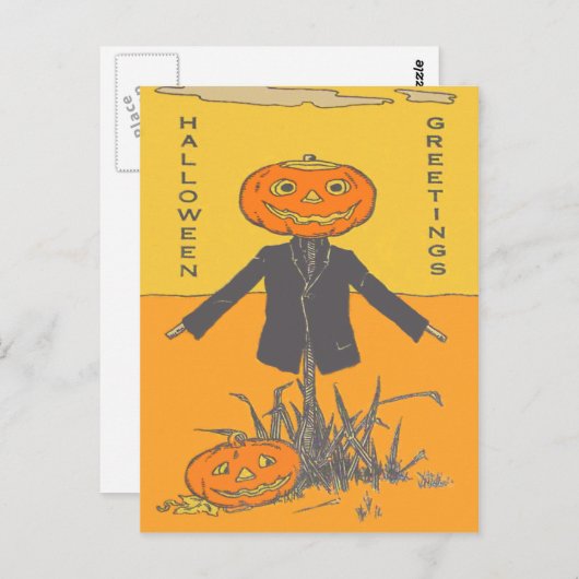 Carte Postale Joyeux Scarecrow Jack O' Lantern (Devant / Derrière)