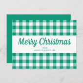 Carte Postale Joyeux script de Noël En vichy chèques verts (Devant / Derrière)