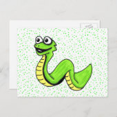 Carte Postale Joyeux serpent de caricature vert brillant jaune s (Devant / Derrière)