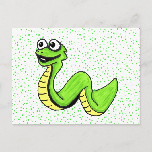 Carte Postale Joyeux serpent de caricature vert brillant jaune s (Devant)
