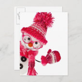 Carte Postale Joyeux Snowman Spectaculaire En Casquette Rose Kni (Devant / Derrière)