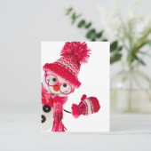 Carte Postale Joyeux Snowman Spectaculaire En Casquette Rose Kni (Debout devant)