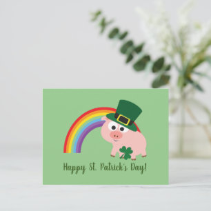 Carte Postale Joyeux St. Patrick's Day Cute Leprechaun Pig
