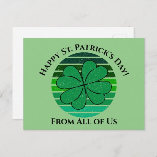 Carte Postale Joyeux St. Patrick's Day Irlandais 4 feuille Clove (Devant / Derrière)