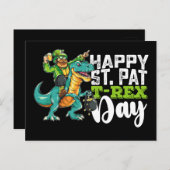 Carte Postale Joyeux St Patrick's Day Pat T Rex Dinosaur (Devant / Derrière)