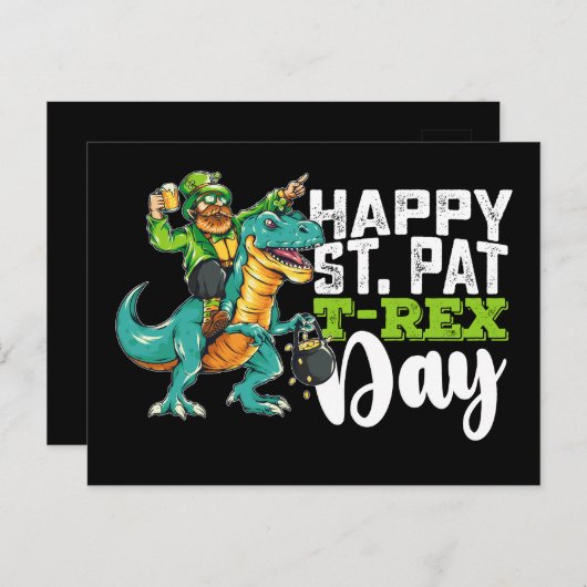 Carte Postale Joyeux St Patrick's Day Pat T Rex Dinosaur (Devant / Derrière)