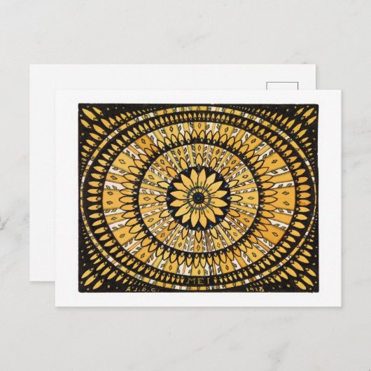 Carte Postale Joyeux Sunburst Fleur Jaune / Rosette (Devant / Derrière)
