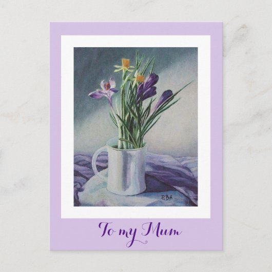 Carte Postale Joyeux tableau de fleurs de crocus violet de la fê (Devant)