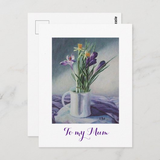Carte Postale Joyeux tableau de fleurs de crocus violet de la fê (Devant / Derrière)